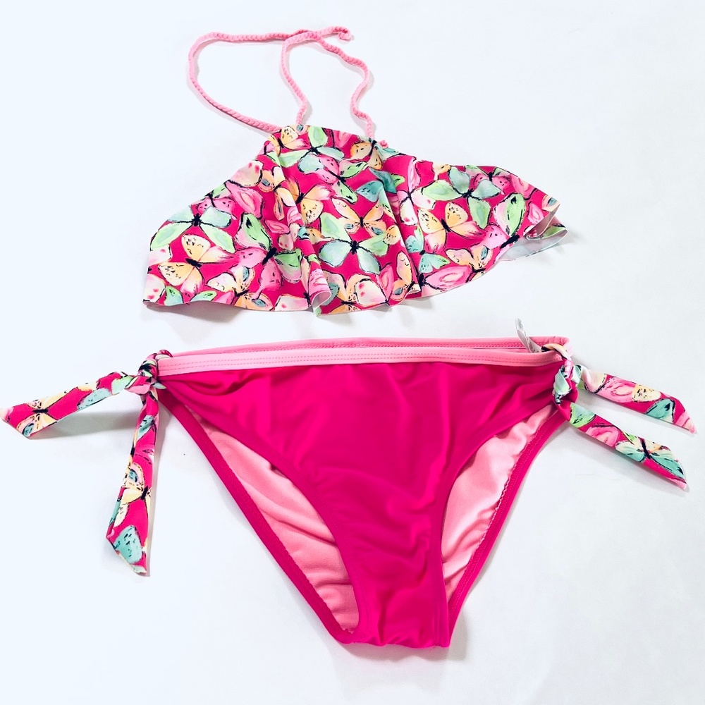 Girls Limited TooButterfly 2 piece Pink halter bathingsuit  14/16 Like New